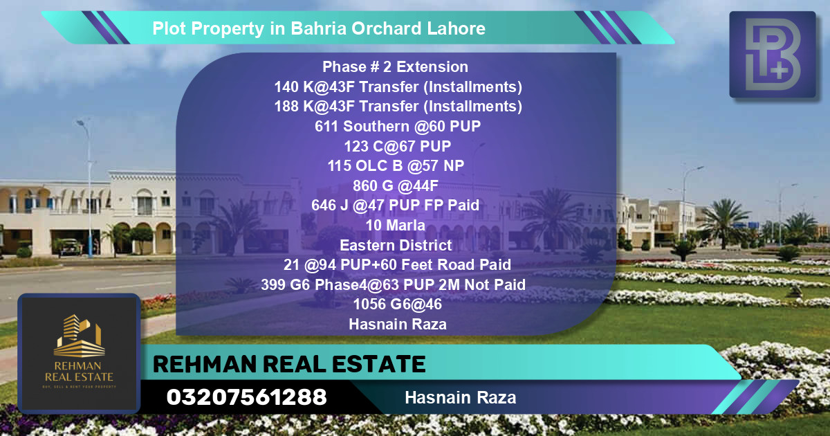 Residential Plot for Sale in Bahria Orchard, Lahore - (BP-60245)