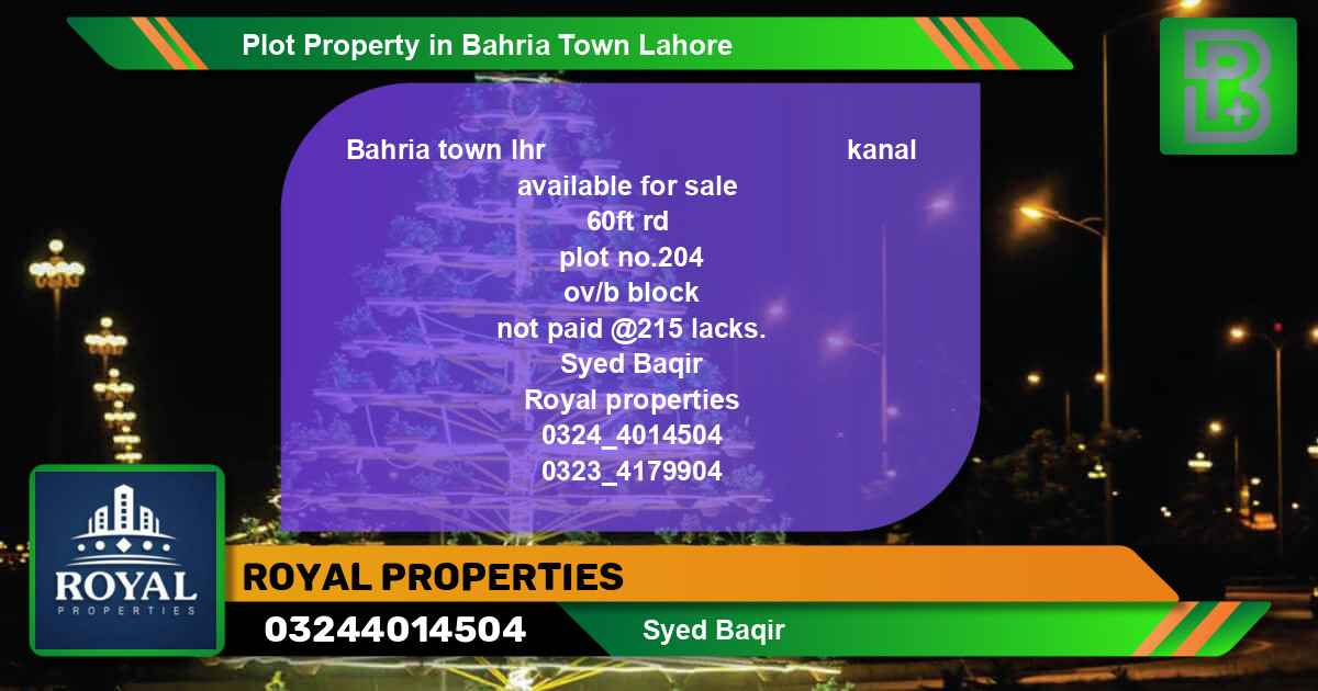 Residential Plot for Sale in Bahria Town, Lahore - (BP-60255)