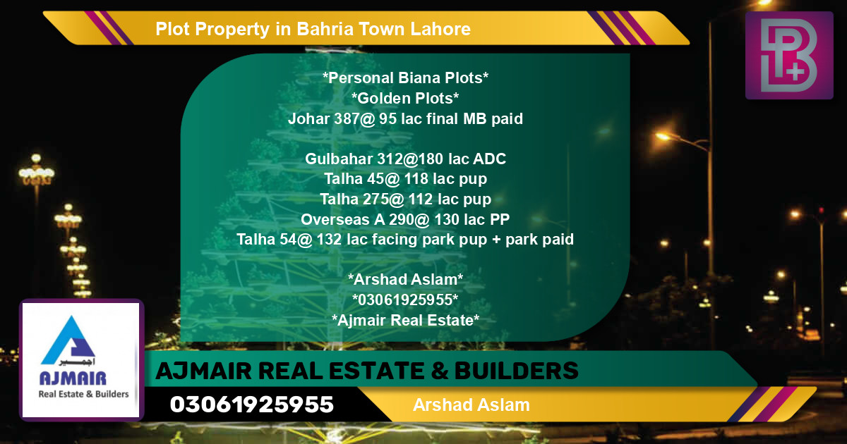 Residential Plot for Sale in Bahria Town, Lahore - (BP-60283)