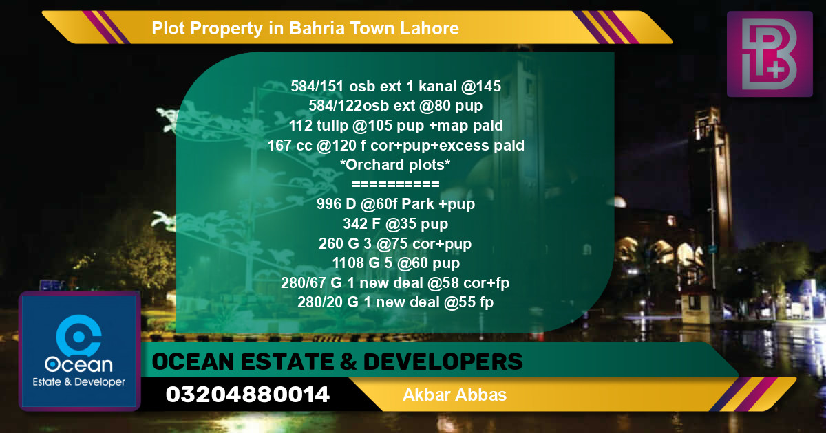 Residential Plot for Sale in Bahria Town, Lahore - (BP-60389)