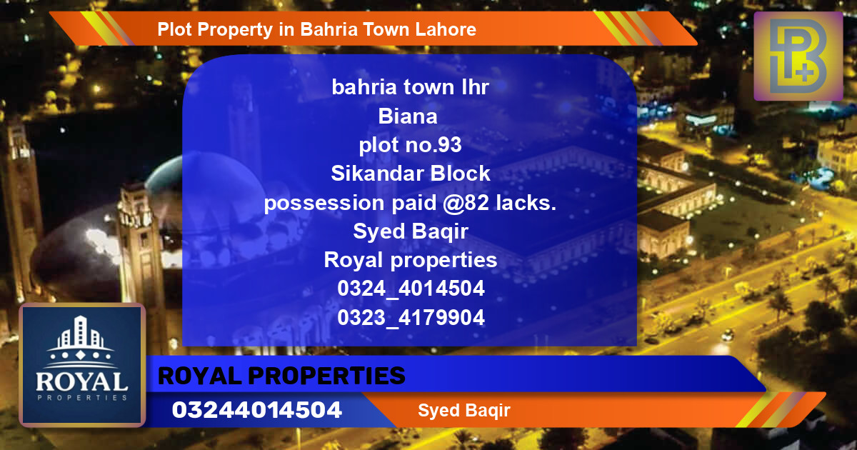 Residential Plot for Sale in Bahria Town, Lahore - (BP-60397)