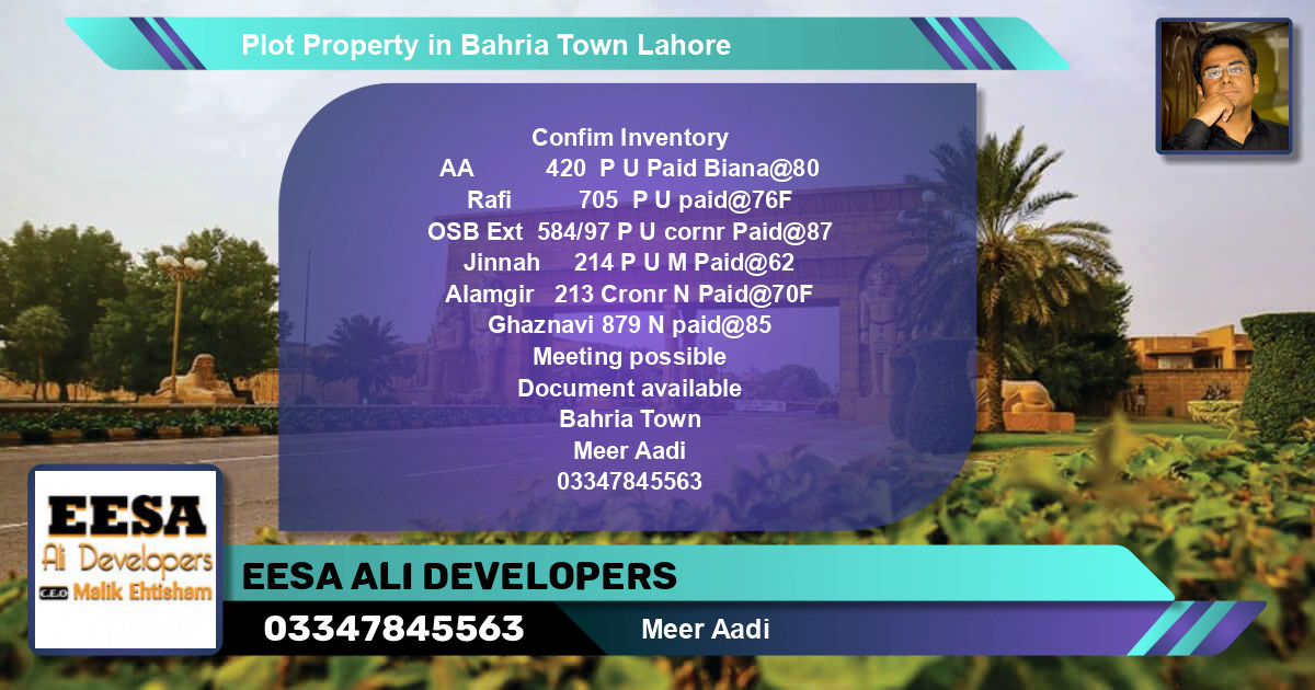 Residential Plot for Sale in Bahria Town, Lahore - (BP-60410)