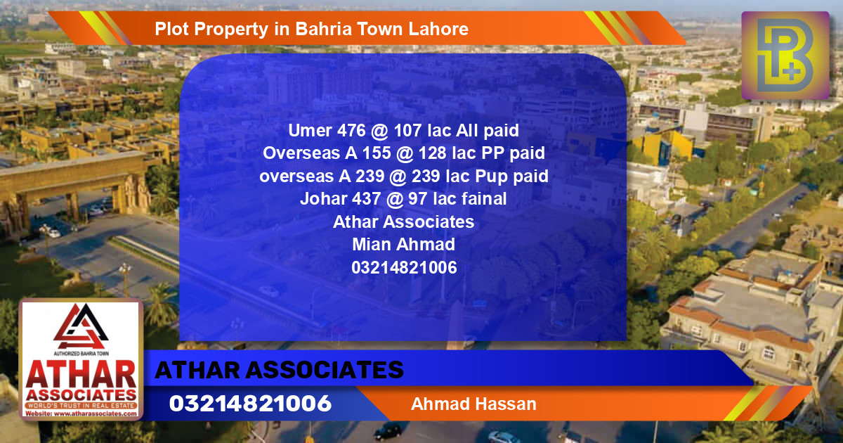 Residential Plot for Sale in Bahria Town, Lahore - (BP-60674)