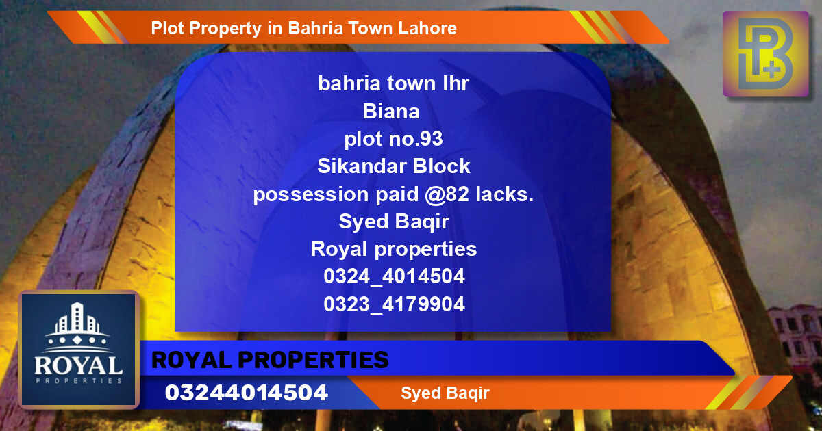 Residential Plot for Sale in Bahria Town, Lahore - (BP-60794)