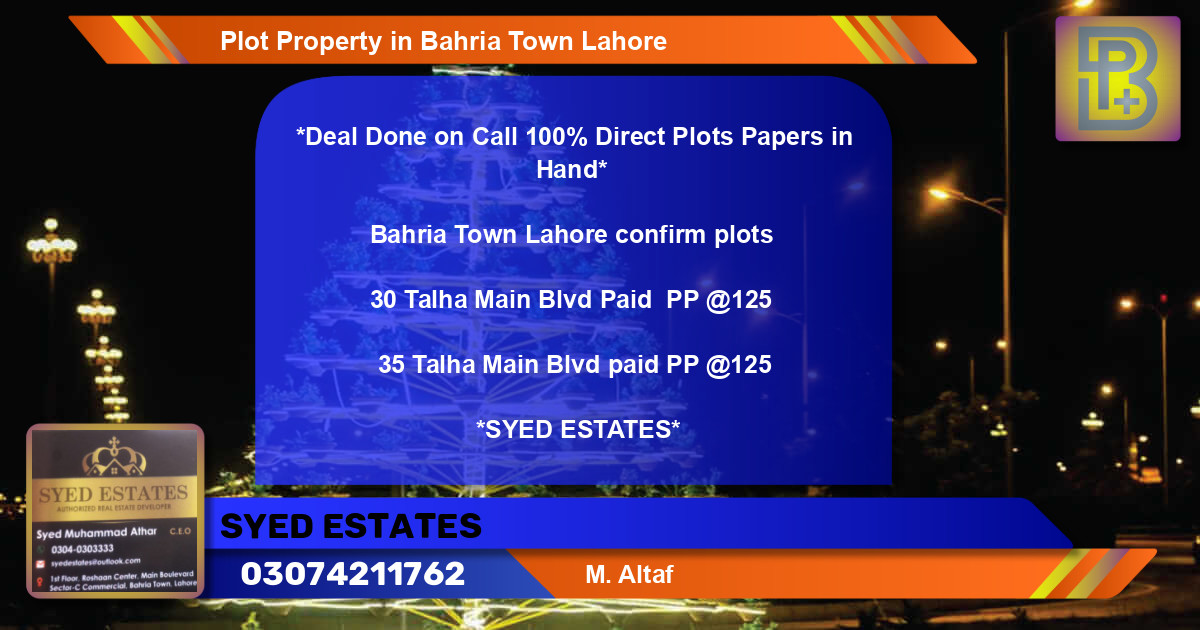 Residential Plot for Sale in Bahria Town, Lahore - (BP-60849)