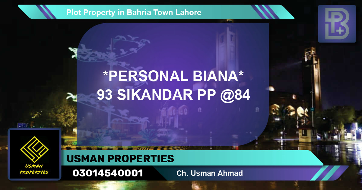 Residential Plot for Sale in Bahria Town, Lahore - (BP-60980)