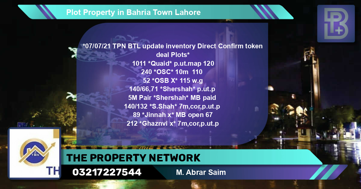 Residential Plot for Sale in Bahria Town, Lahore - (BP-61028)