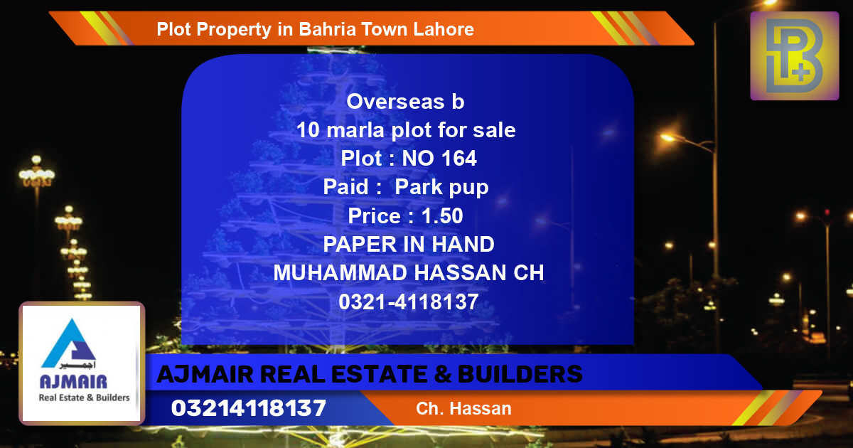 Residential Plot for Sale in Bahria Town, Lahore - (BP-61060)