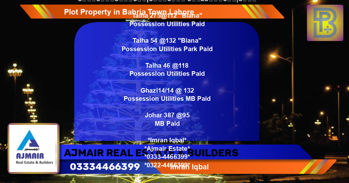 Residential Plot for Sale in Bahria Town, Lahore - (BP-61078)
