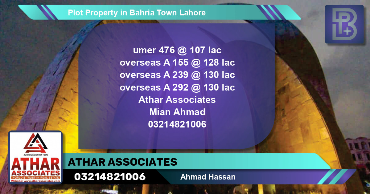 Residential Plot for Sale in Bahria Town, Lahore - (BP-61085)