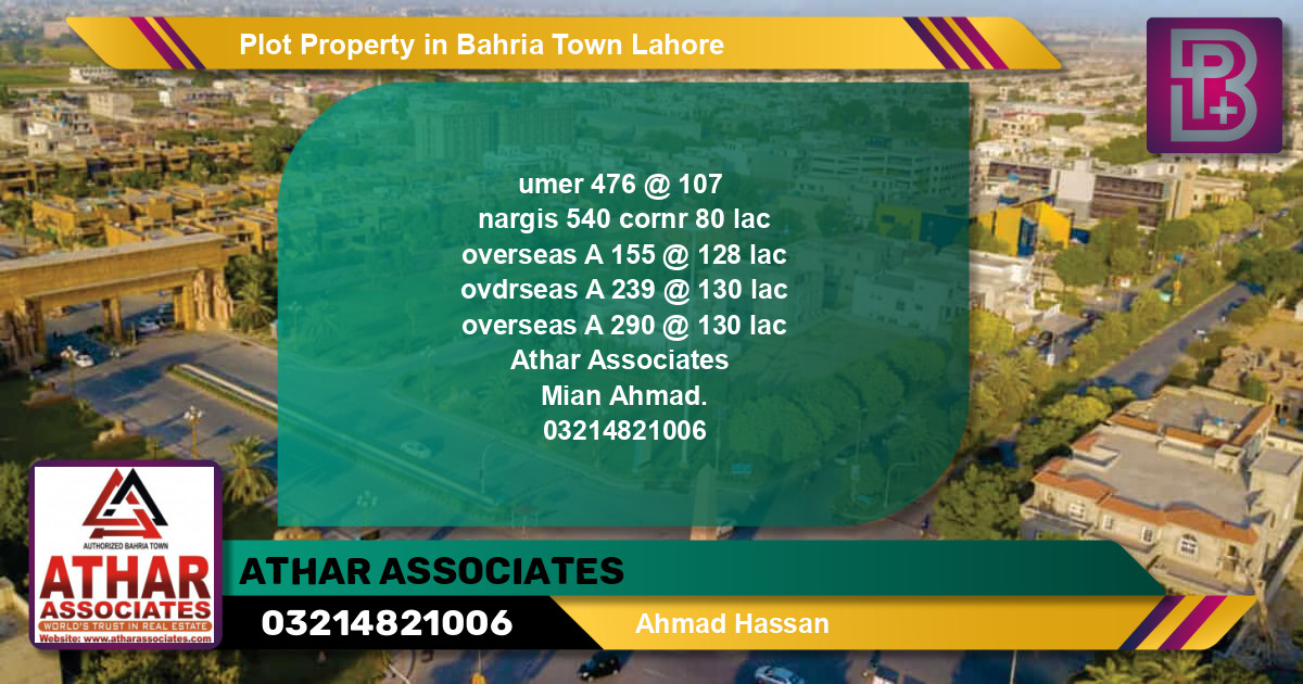 Residential Plot for Sale in Bahria Town, Lahore - (BP-61122)
