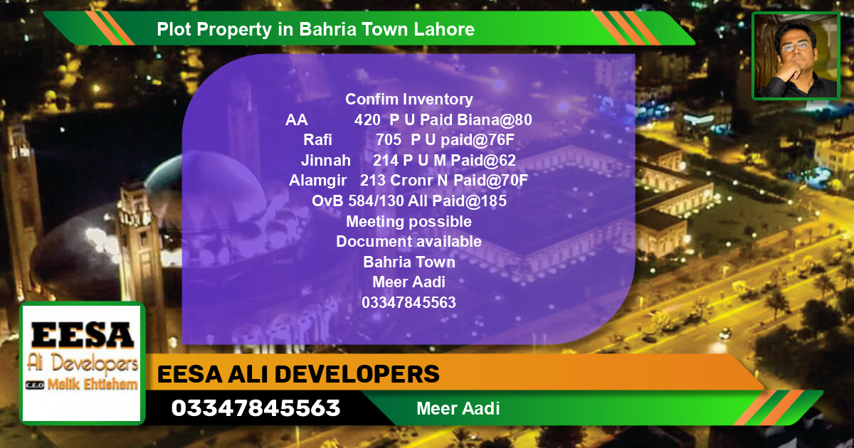 Residential Plot for Sale in Bahria Town, Lahore - (BP-61123)