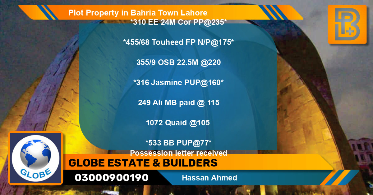 Residential Plot for Sale in Bahria Town, Lahore - (BP-61221)