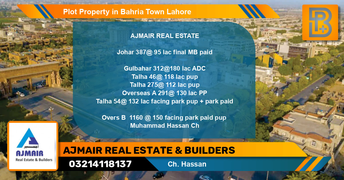 Residential Plot for Sale in Bahria Town, Lahore - (BP-61223)