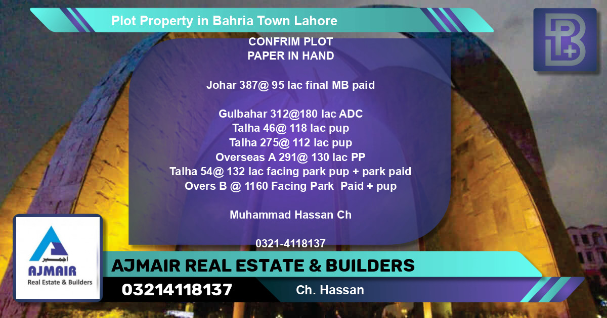 Residential Plot for Sale in Bahria Town, Lahore - (BP-61228)