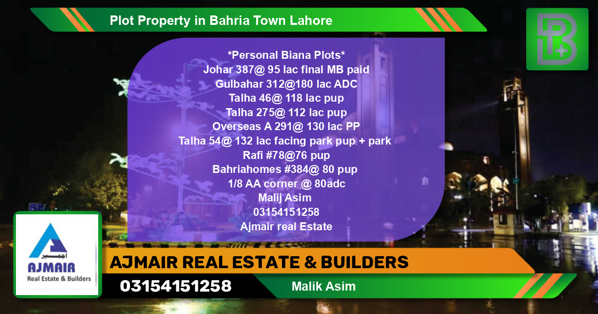 Residential Plot for Sale in Bahria Town, Lahore - (BP-61255)
