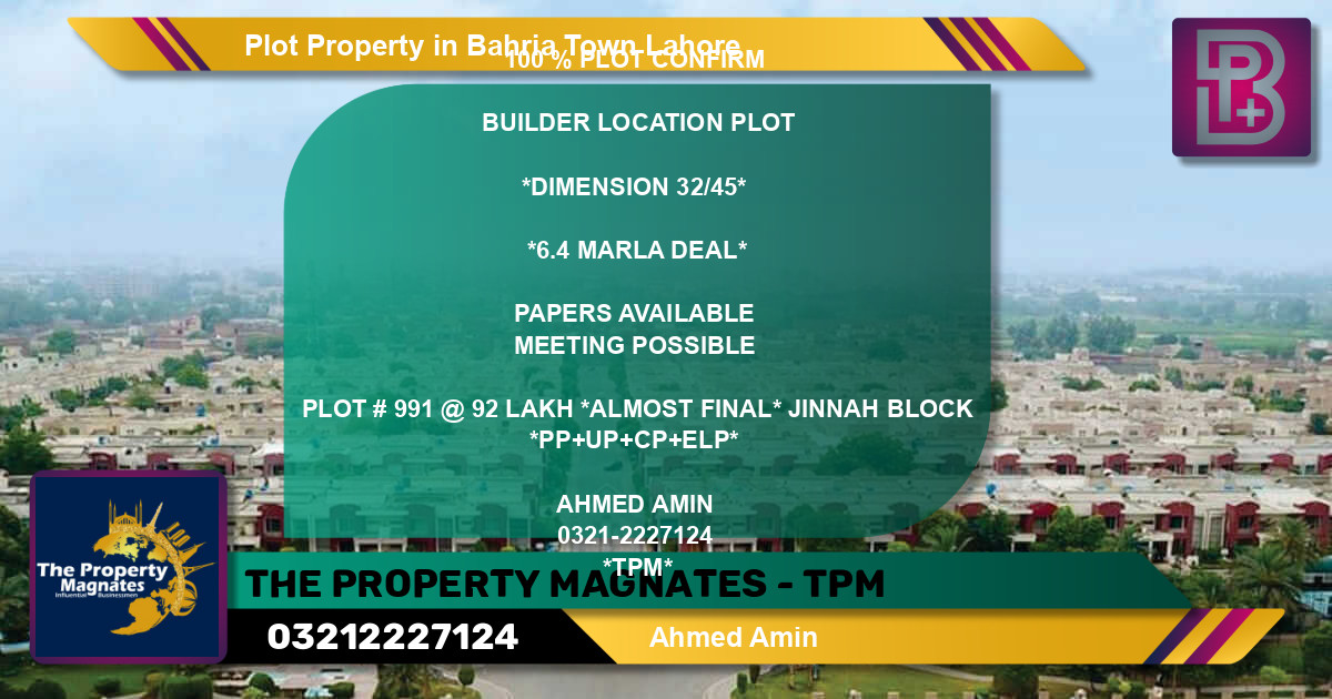 Residential Plot for Sale in Bahria Town, Lahore - (BP-61267)