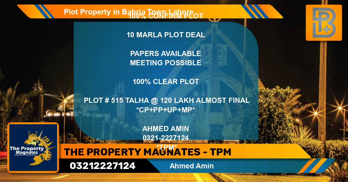 Residential Plot for Sale in Bahria Town, Lahore - (BP-61269)