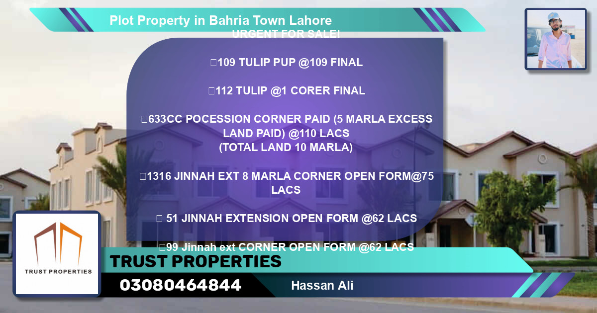 Residential Plot for Sale in Bahria Town, Lahore - (BP-61352)