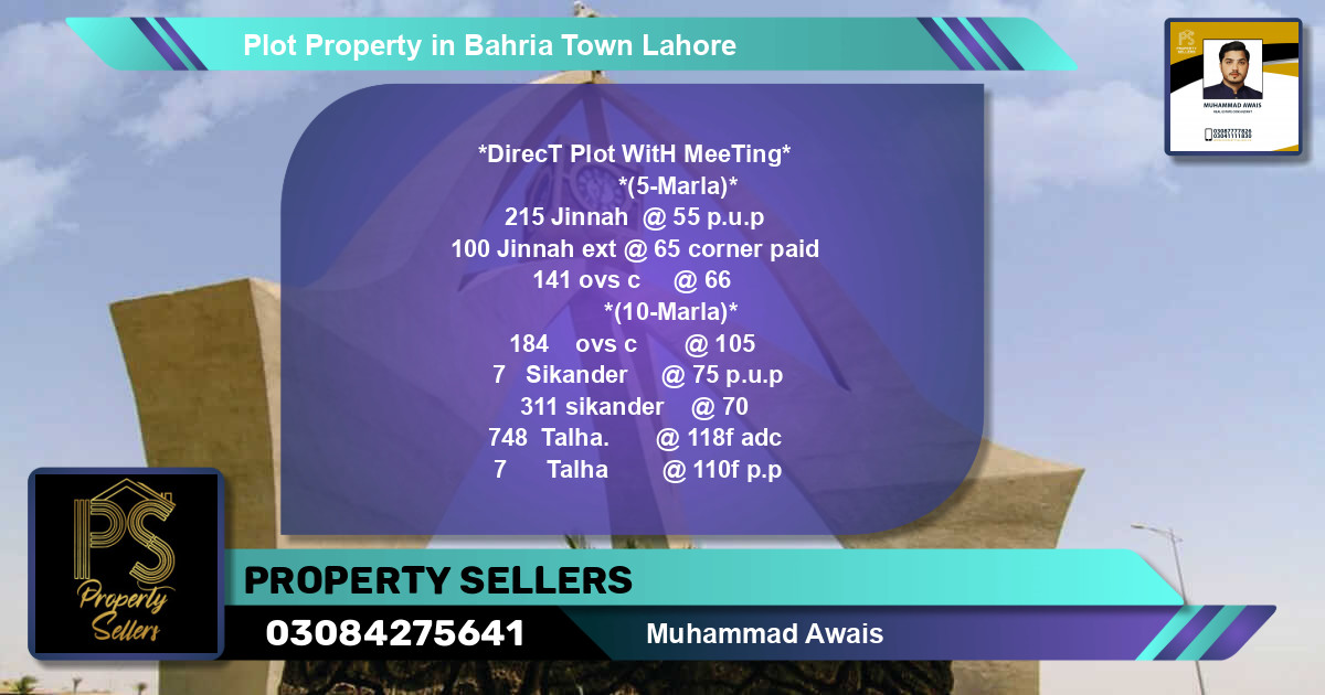 Residential Plot for Sale in Bahria Town, Lahore - (BP-61355)
