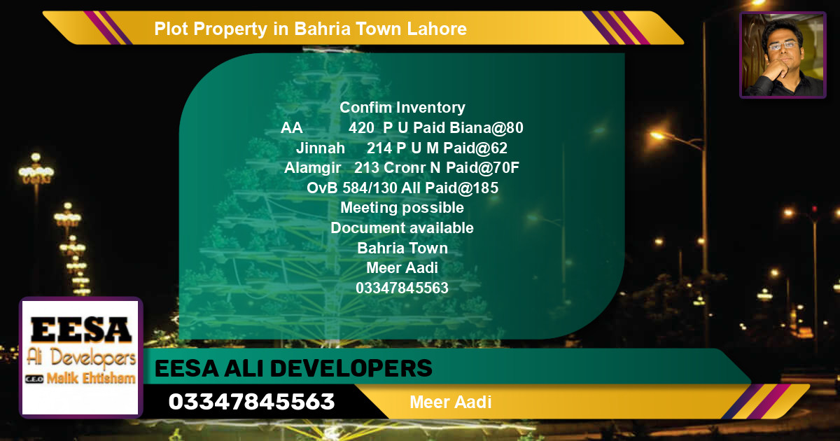 Residential Plot for Sale in Bahria Town, Lahore - (BP-61400)