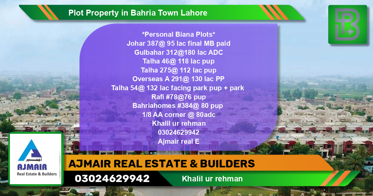 Residential Plot for Sale in Bahria Town, Lahore - (BP-61439)