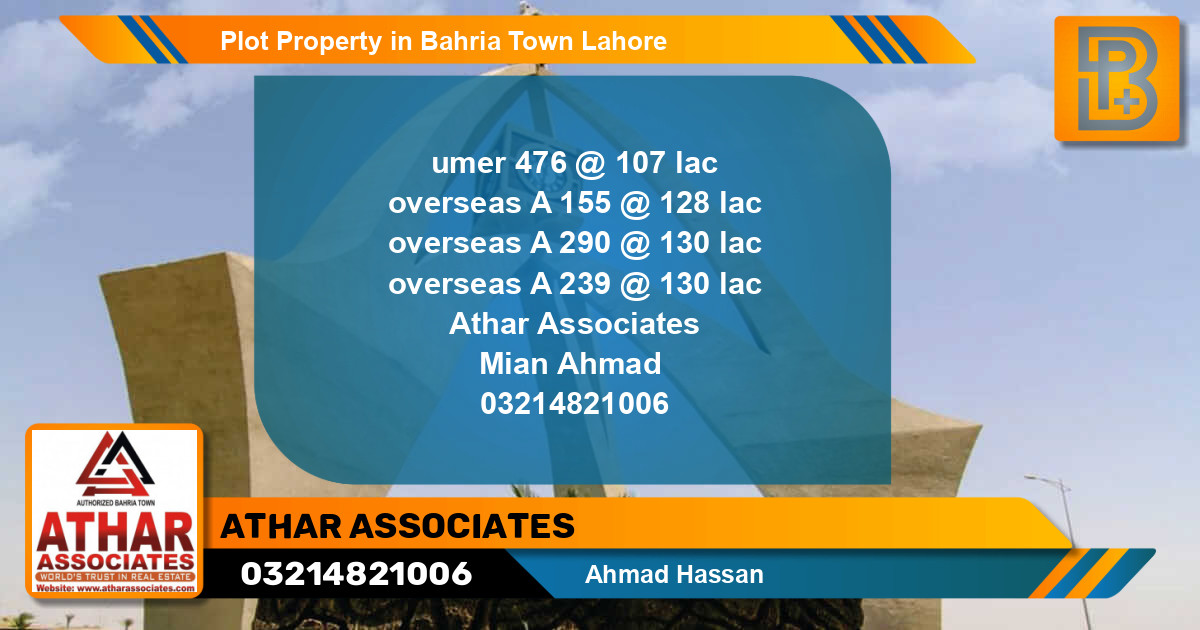 Residential Plot for Sale in Bahria Town, Lahore - (BP-61537)