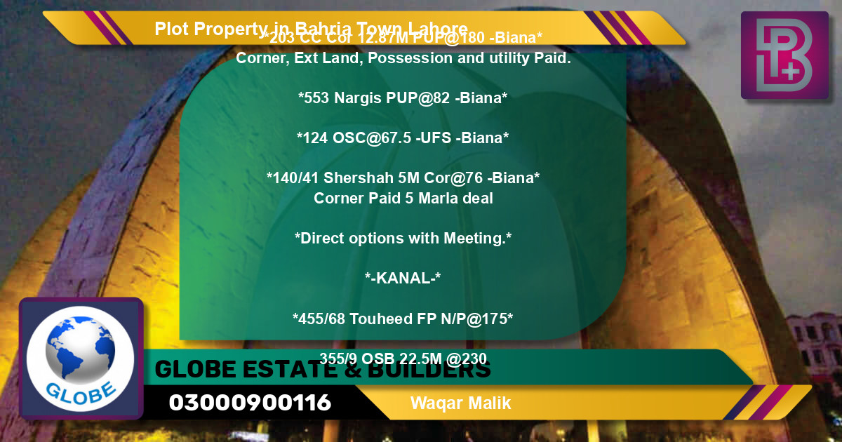 Residential Plot for Sale in Bahria Town, Lahore - (BP-61577)