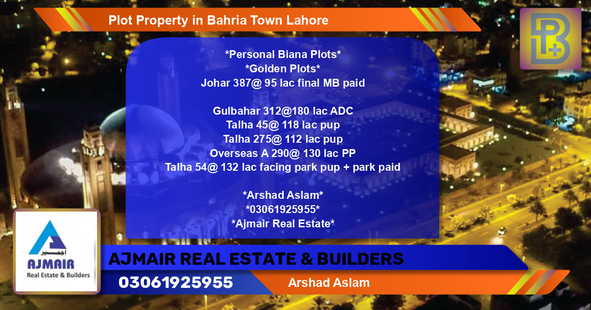 Residential Plot for Sale in Bahria Town, Lahore - (BP-61594)