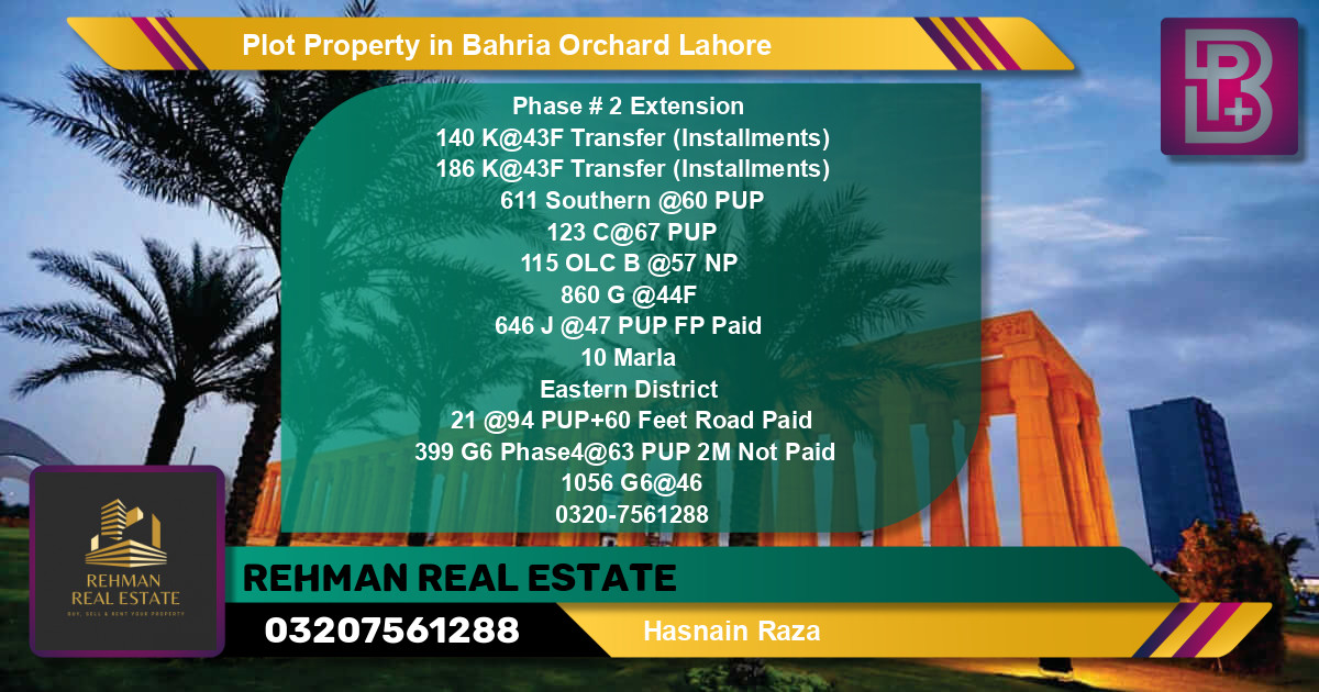 Residential Plot for Sale in Bahria Orchard, Lahore - (BP-61606)