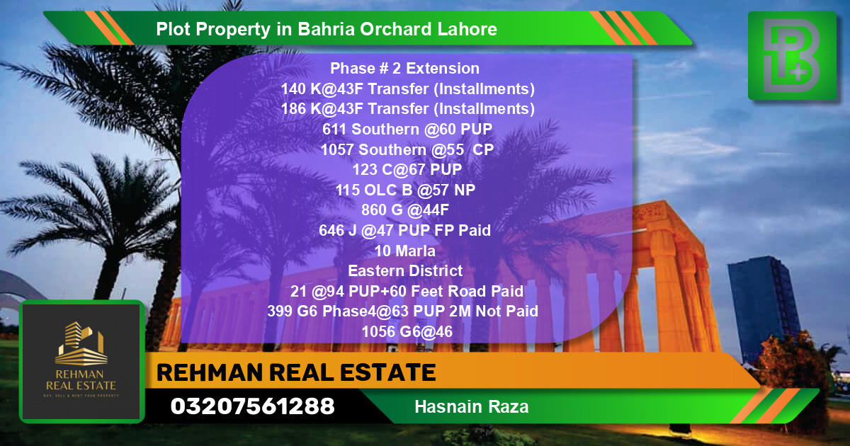 Residential Plot for Sale in Bahria Orchard, Lahore - (BP-61614)