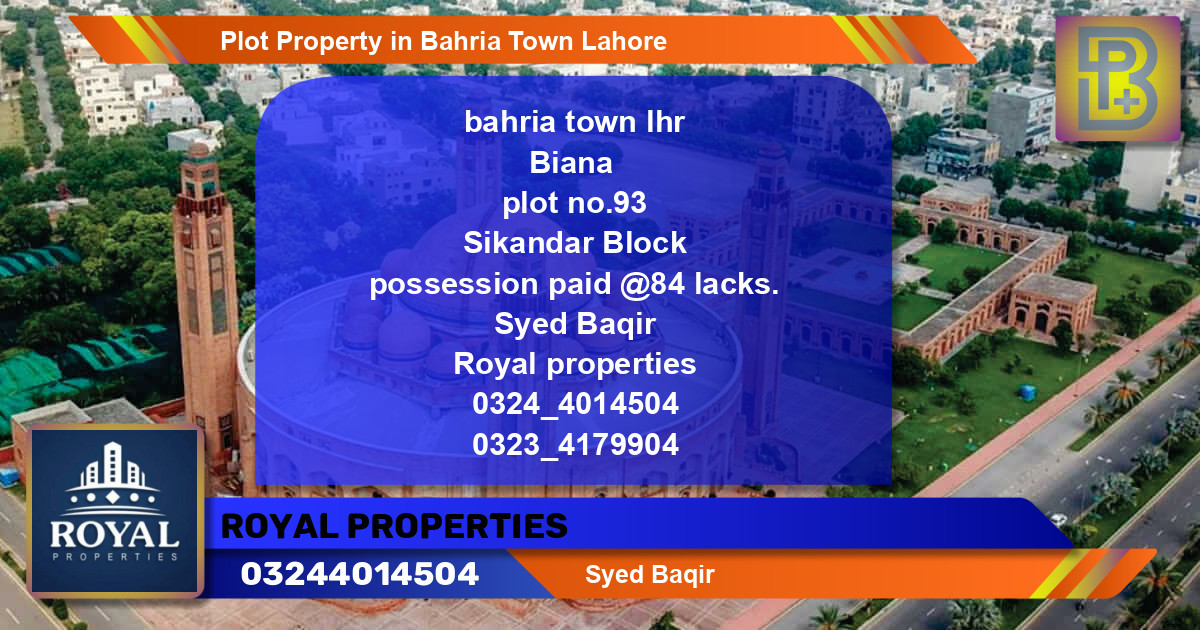 Residential Plot for Sale in Bahria Town, Lahore - (BP-61622)