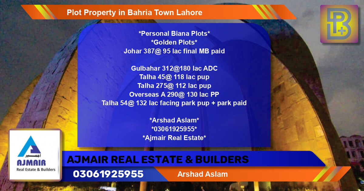 Residential Plot for Sale in Bahria Town, Lahore - (BP-61625)