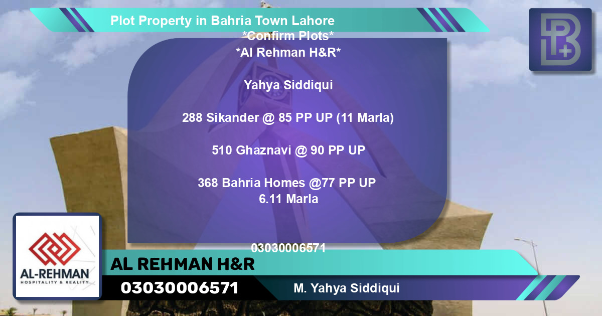 Residential Plot for Sale in Bahria Town, Lahore - (BP-61629)