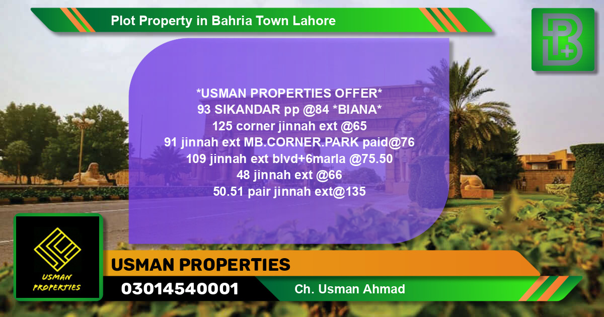 Residential Plot for Sale in Bahria Town, Lahore - (BP-61631)