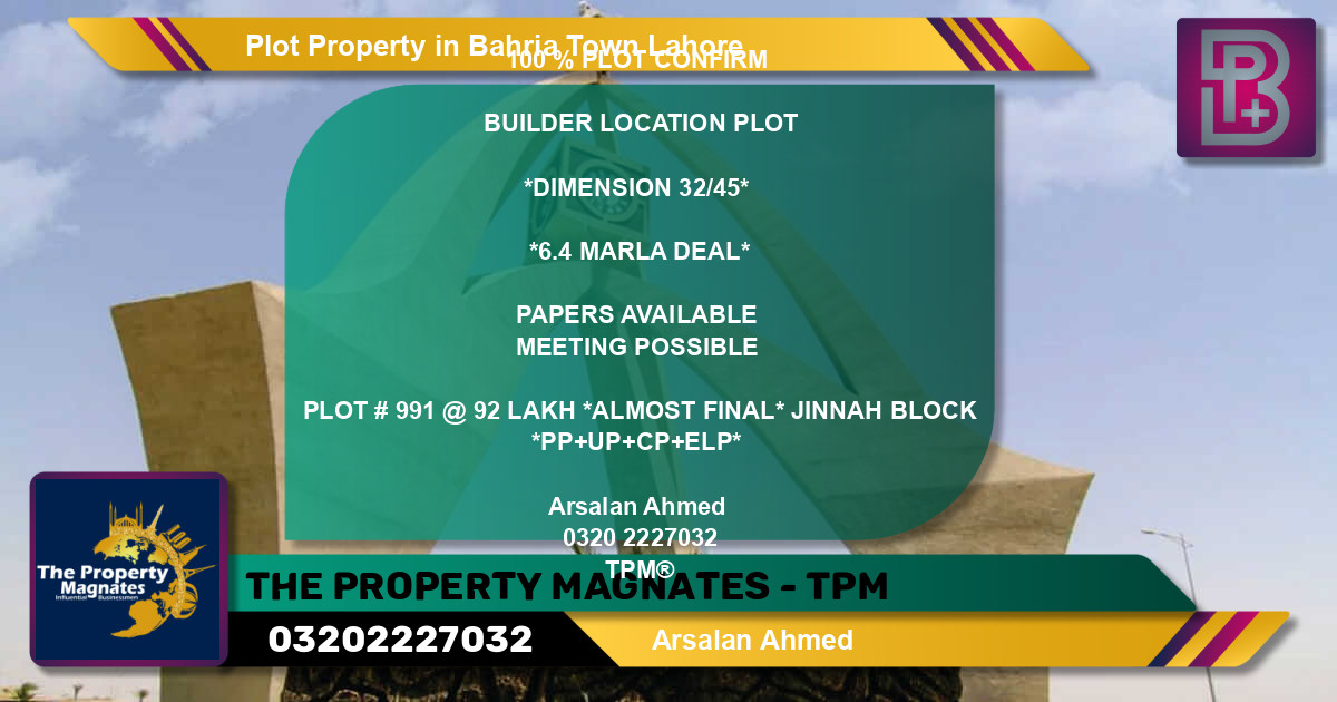 Residential Plot for Sale in Bahria Town, Lahore - (BP-61658)