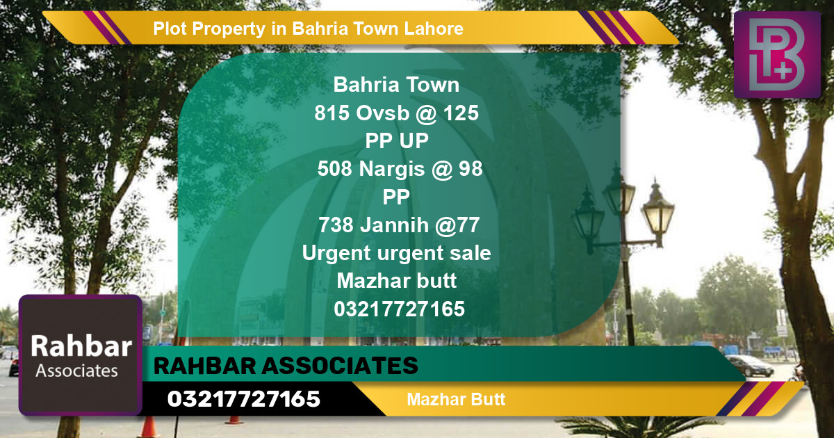 Residential Plot for Sale in Bahria Town, Lahore - (BP-61686)