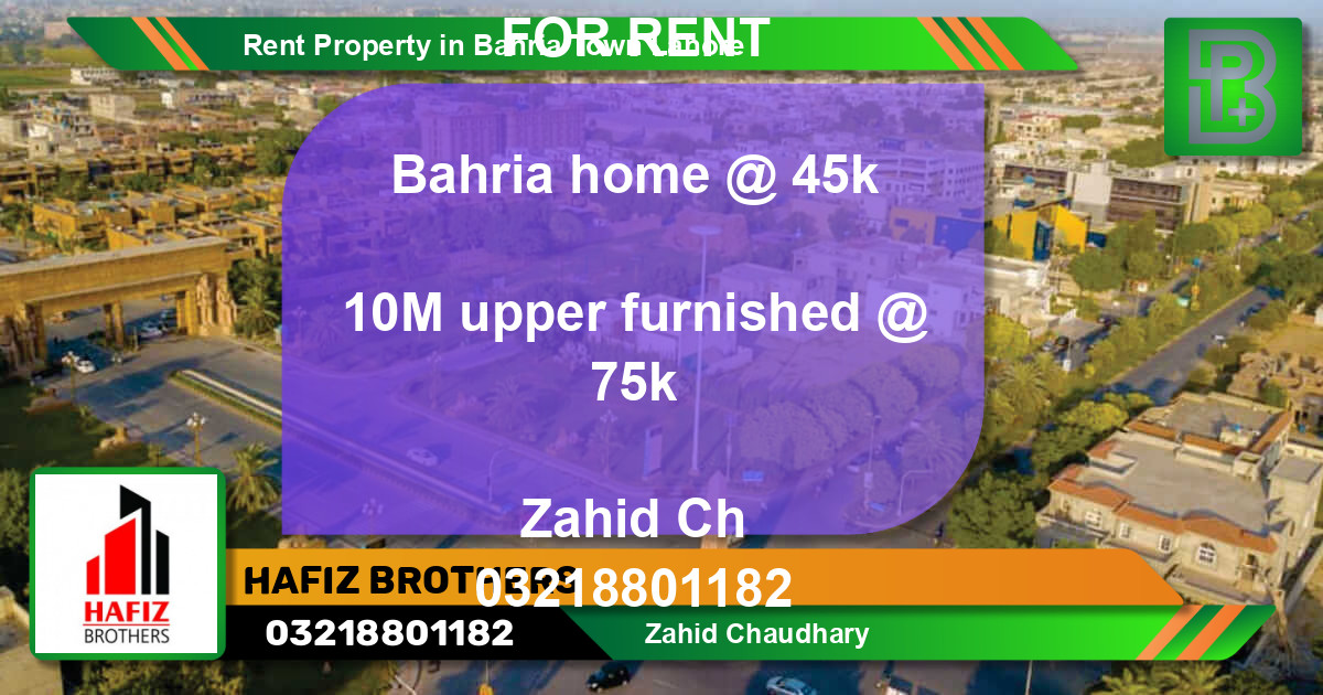 Residential Property for Rent in Bahria Town, Lahore - (BP-61702)