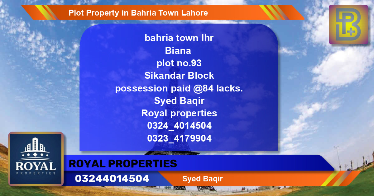 Residential Plot for Sale in Bahria Town, Lahore - (BP-61720)