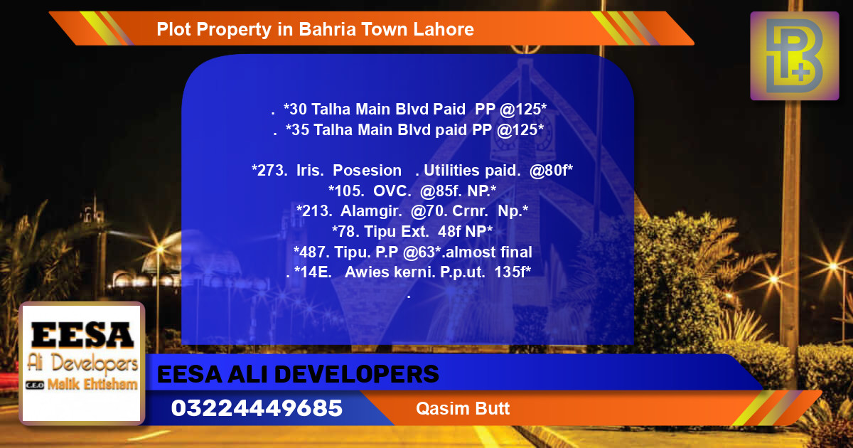 Residential Plot for Sale in Bahria Town, Lahore - (BP-61763)