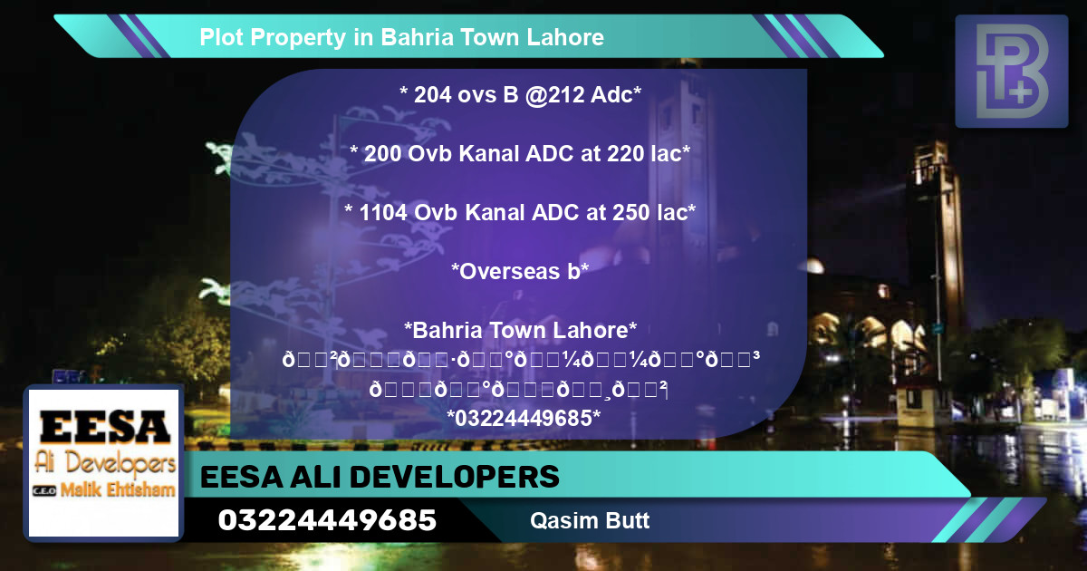 Residential Plot for Sale in Bahria Town, Lahore - (BP-61766)