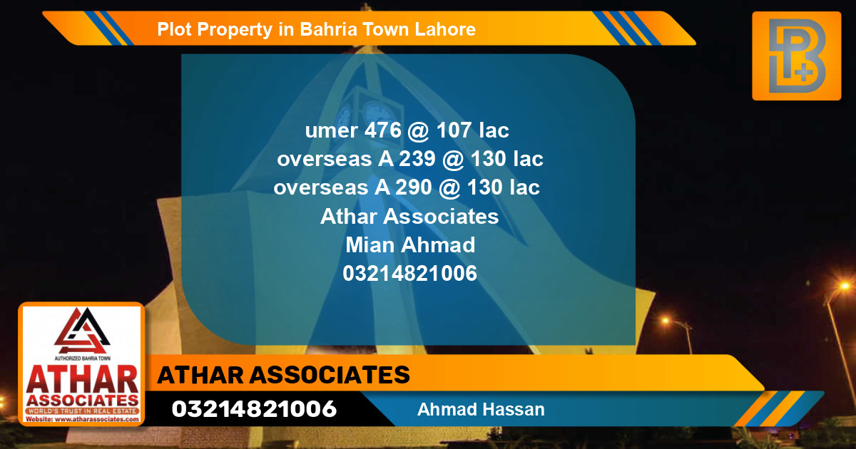 Residential Plot for Sale in Bahria Town, Lahore - (BP-61772)