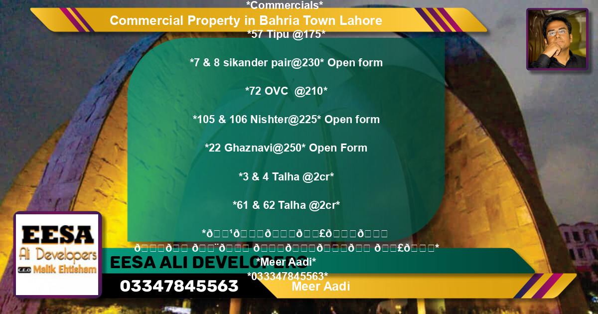 Commercial Property for Sale in Bahria Town, Lahore - (BP-61857)
