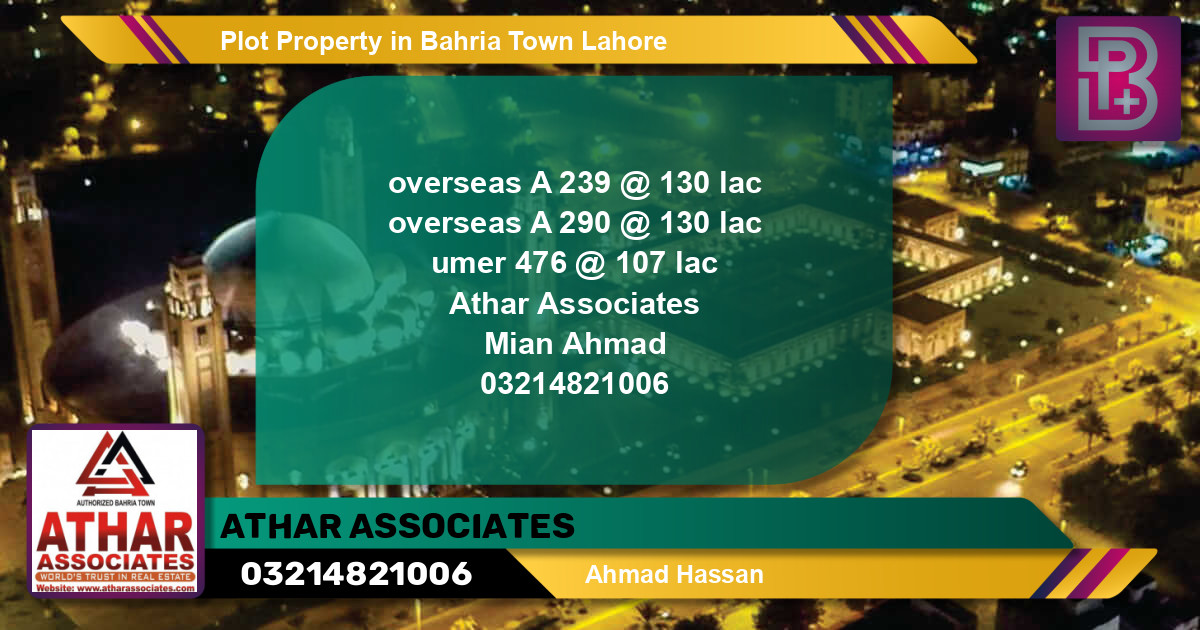 Residential Plot for Sale in Bahria Town, Lahore - (BP-61881)