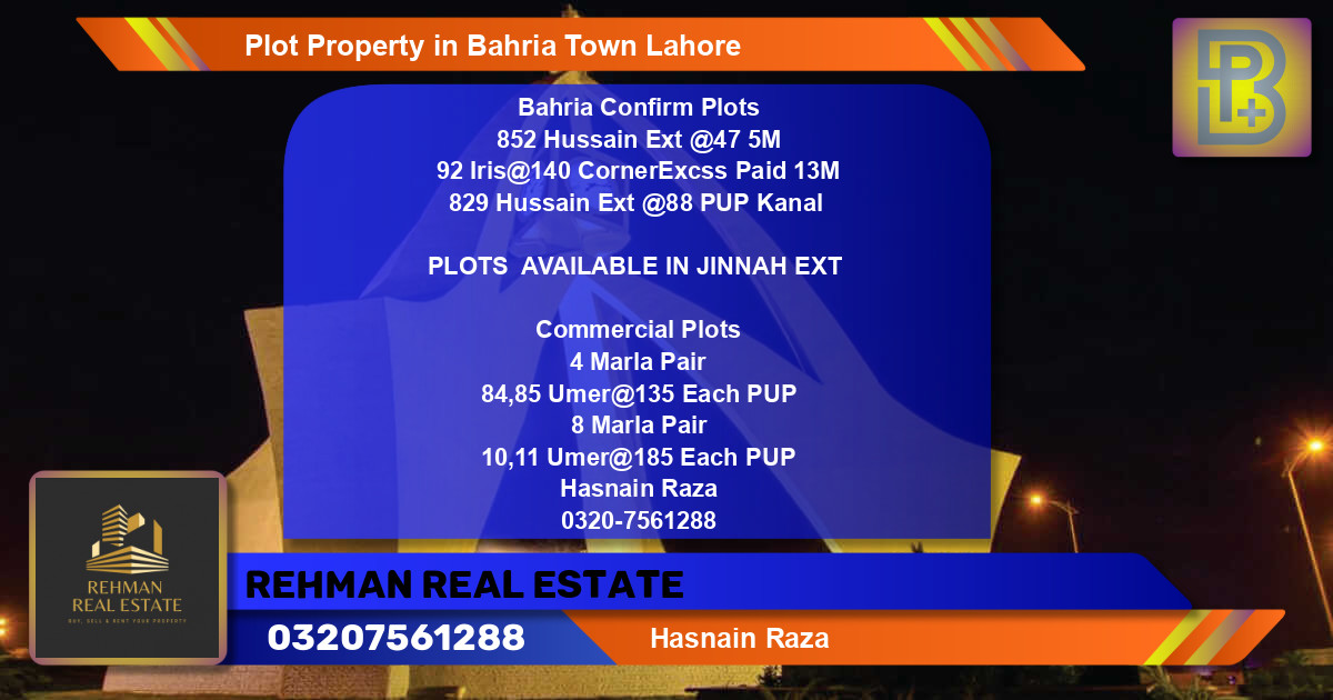 Commercial Plot for Sale in Bahria Town, Lahore - (BP-61893)