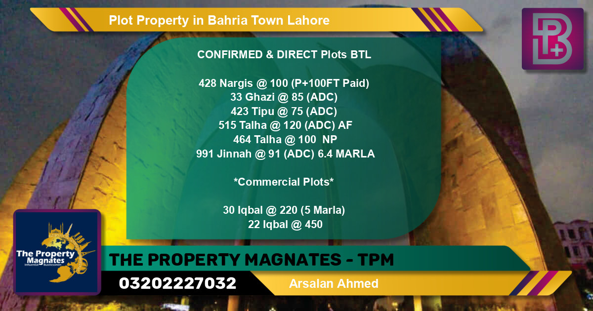 Commercial Plot for Sale in Bahria Town, Lahore - (BP-61894)