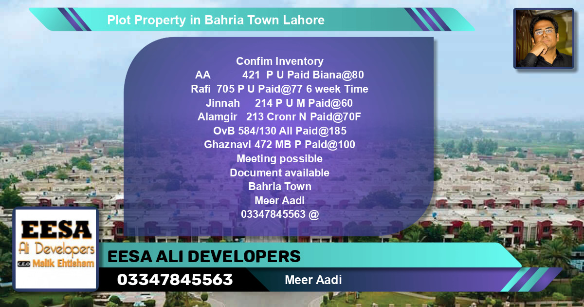 Residential Plot for Sale in Bahria Town, Lahore - (BP-61918)