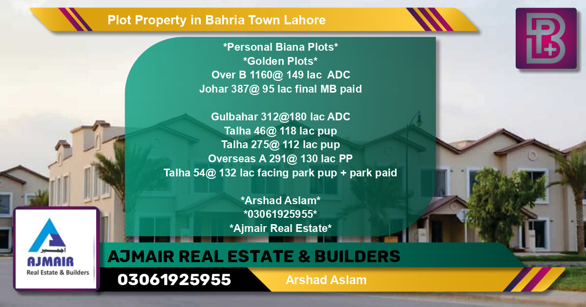 Residential Plot for Sale in Bahria Town, Lahore - (BP-61924)