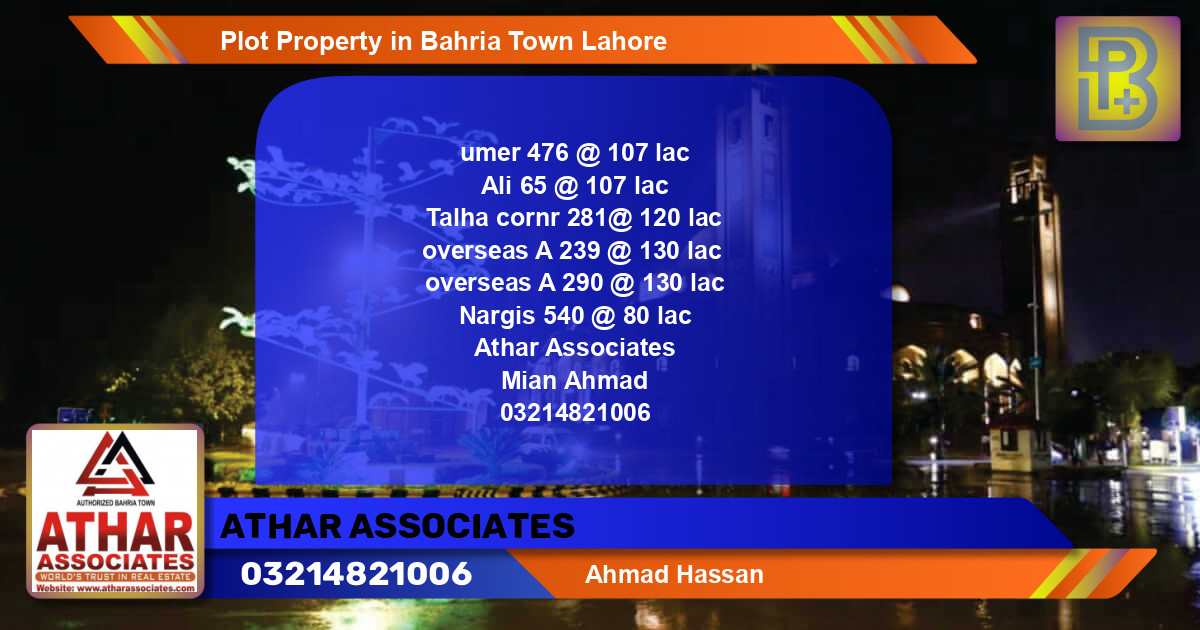 Residential Plot for Sale in Bahria Town, Lahore - (BP-61937)