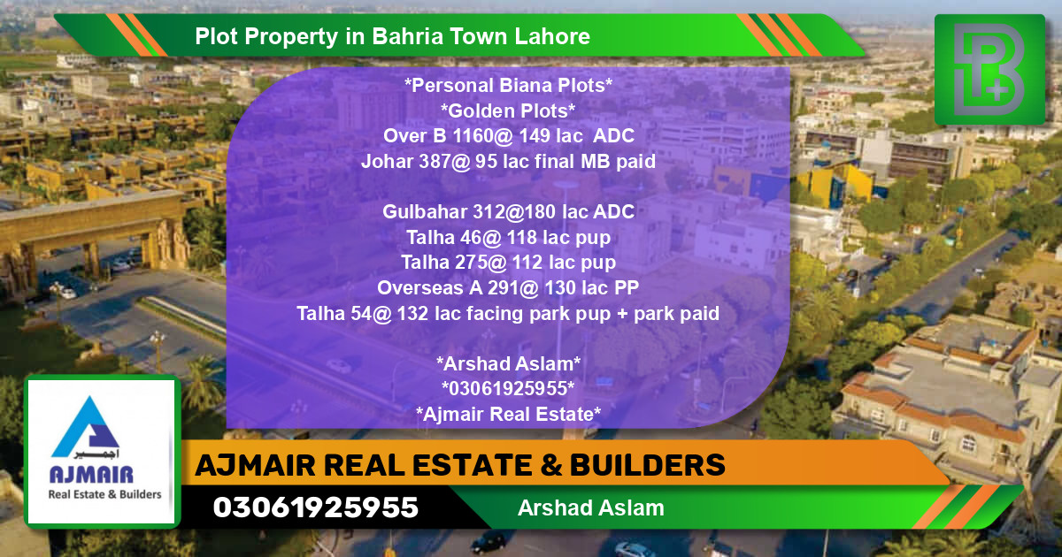Residential Plot for Sale in Bahria Town, Lahore - (BP-61949)